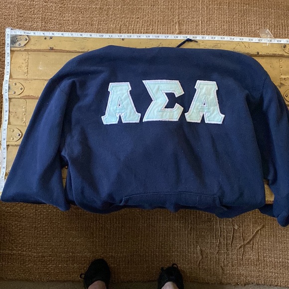 ASA ALPHA SIGMA ALPHA SORORITY GREEK LETTERS STRETCH NAVY HOODIE SWEATSHIRT - Picture 13 of 15